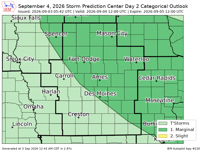 chaserbrandonWX's tweet photo. #SPC issues Day 2 Marginal Convective Risk at Sep 3, 5:42z for DMX https://t.co/2Si3hTjP5F https://t.co/zw0GxabRQM