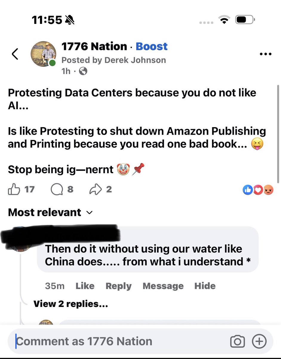 rattletrap1776's tweet photo. They’re running rampant like parrots with rabies 🤡😝

All they know are the Words:

China
Electricity
Water
AI

And it is not even deep “research” to apply:

China is the most HILARIOUS to use as a crutch.

China uses 4.15 Trillion Gallons of water annually with only 580 Data Centers…

Compared to our guesstimated 5,000 Data Centers using 17.4 Billion Gallons per year…

Golf Courses use 2,774% more Water in 17 Days than ALL Data Centers combined annually…

Can you imagine Einstein coming out of the grave to a table…

My Brotha, put that E = MC^2 away…

These folks can’t even comprehend…

17.4 Billion Gallons is 2,774% lower than 500 Billion Gallons…

4.15 Trillion Gallons is 730% higher than 500 Billion Gallons…

All you “angry” face clicks…

Can y’all even comprehend Debits and Credits?

Are these all the Little Jessica’s who believe ‘Chicken of the Sea’ (Tuna)… are Chickens? 

Y’all the same folks who ran the Government from 2016 and prior 📌

The moral of the story is:

Before you protest Water Consumption with Data Centers in the United States…

👉🏼 You should Protest Golf Courses.

There is NO ALTERNATIVE Explanation needed. 

But by all means, keep making it Rocket Science, geniuses 🚀🧪