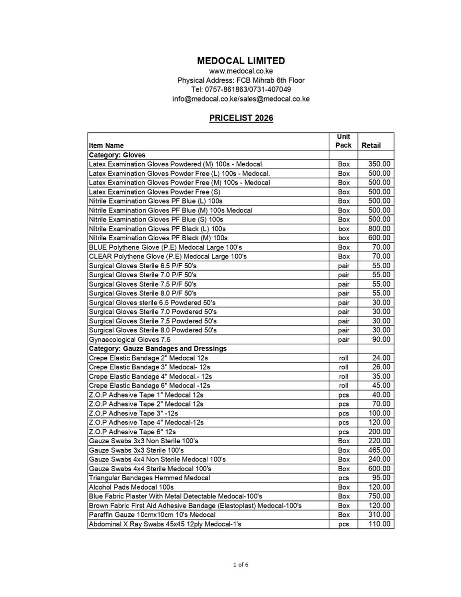 MedocalLimited's tweet photo. Get high-quality medical supplies at the best cash prices. Please note that prices are subject to change based on market conditions. Order today while stock lasts!

0731 407 049 / 0757 861 863
📧info@medocal.co.ke 
🌐https://t.co/73wUUqWHlw

#MedocalLimited #MedicalSupplies https://t.co/hUoNNs2M23