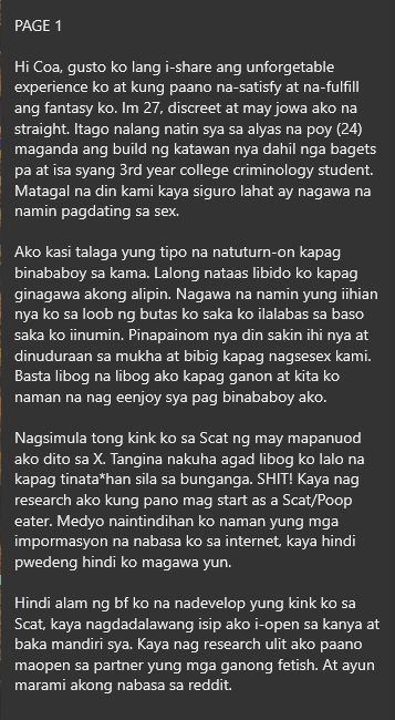 AlterOfan83223's tweet photo. Feeling Satisfied dahil Pinagbigyan ng Jowang Criminology Student na Matupad ang Pambababoy na Fetish

Pages 1-3
Sender: Poopskiriwoops

#ConfessionOfanAlter1064
#Fetish #StraightGuy #Criminology https://t.co/nELTVmzKEc