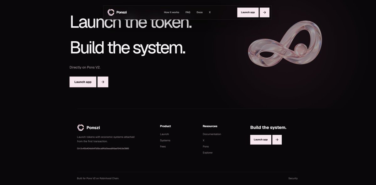 usePonszi's tweet photo. The CA is on site.

We will explain more about the product in the next tweets, but to make it simple, you can deploy 2 protocols as of now on Pons V2.

We worked on contracts that make it possible for launches to adopt economic systems that gathered a lot of attention: OHM protocol, and Miners protocols.

You can try it on the website and launch already.