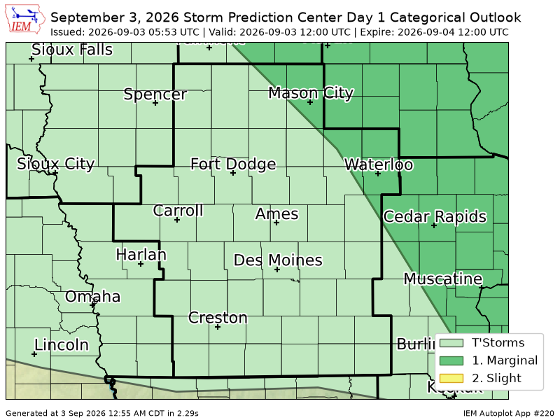 chaserbrandonWX's tweet photo. #SPC issues Day 1 Marginal Convective Risk at Sep 3, 5:53z for DMX https://t.co/hxhDkahEQq https://t.co/3zQqQmMt2z