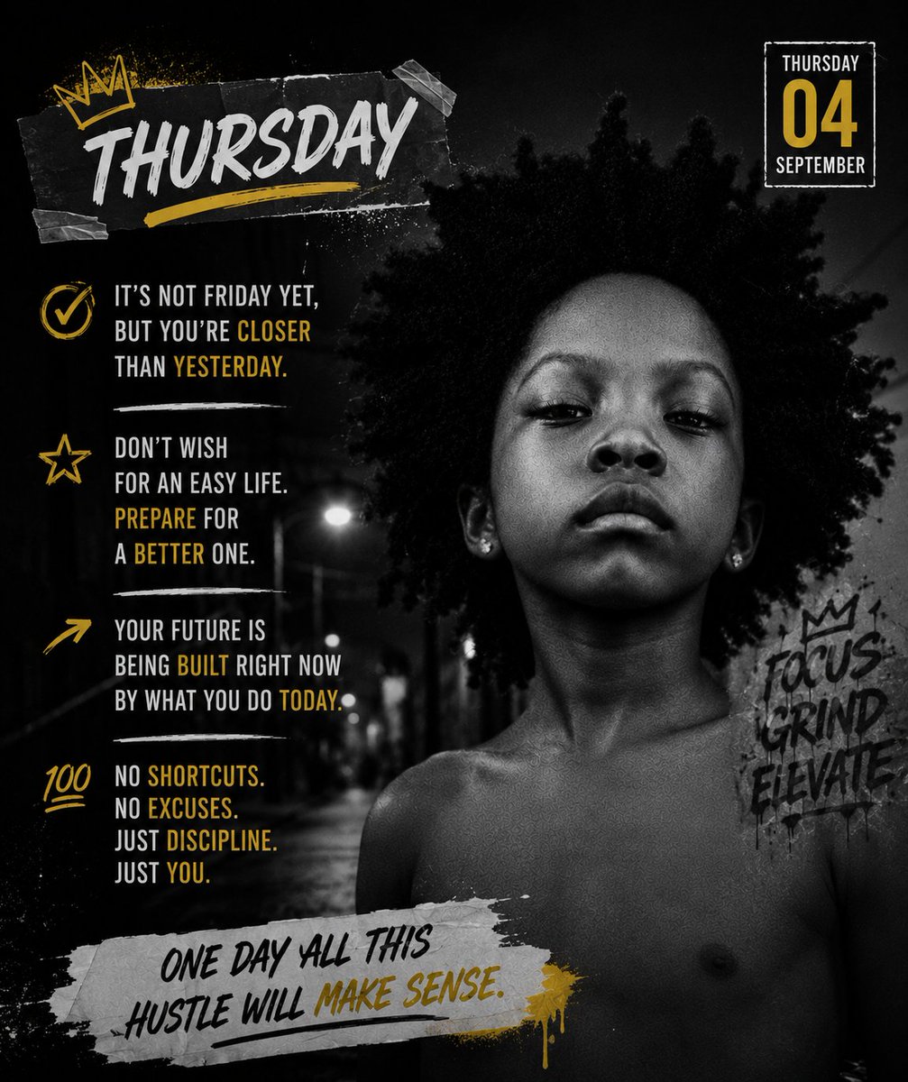 voyce__wrld's tweet photo. Morning, builders. ☀️
It’s not Friday yet, but you’re closer than yesterday.
Don’t wish for an easier road; build stronger legs.
Your future is being shaped by what you do today.
Keep pushing, the hustle will make sense someday. 🖤 https://t.co/fU9Tc9MlCk