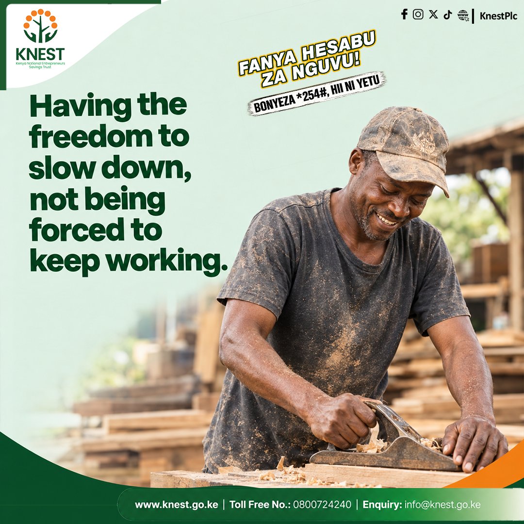KnestPlc's tweet photo. 𝐑𝐞𝐭𝐢𝐫𝐞𝐦𝐞𝐧𝐭 𝐢𝐬𝐧'𝐭 𝐣𝐮𝐬𝐭 𝐚 𝐧𝐮𝐦𝐛𝐞𝐫. 𝐈𝐭'𝐬 𝐚 𝐟𝐞𝐞𝐥𝐢𝐧𝐠. 𝐖𝐡𝐚𝐭 𝐝𝐨𝐞𝐬 𝐲𝐨𝐮𝐫𝐬 𝐥𝐨𝐨𝐤 𝐥𝐢𝐤𝐞?

Swipe through, and when you're ready to start building that future, dial *254#.

#Fanyahesabuzanguvu #Hiiniyetu https://t.co/HINDMenUmB