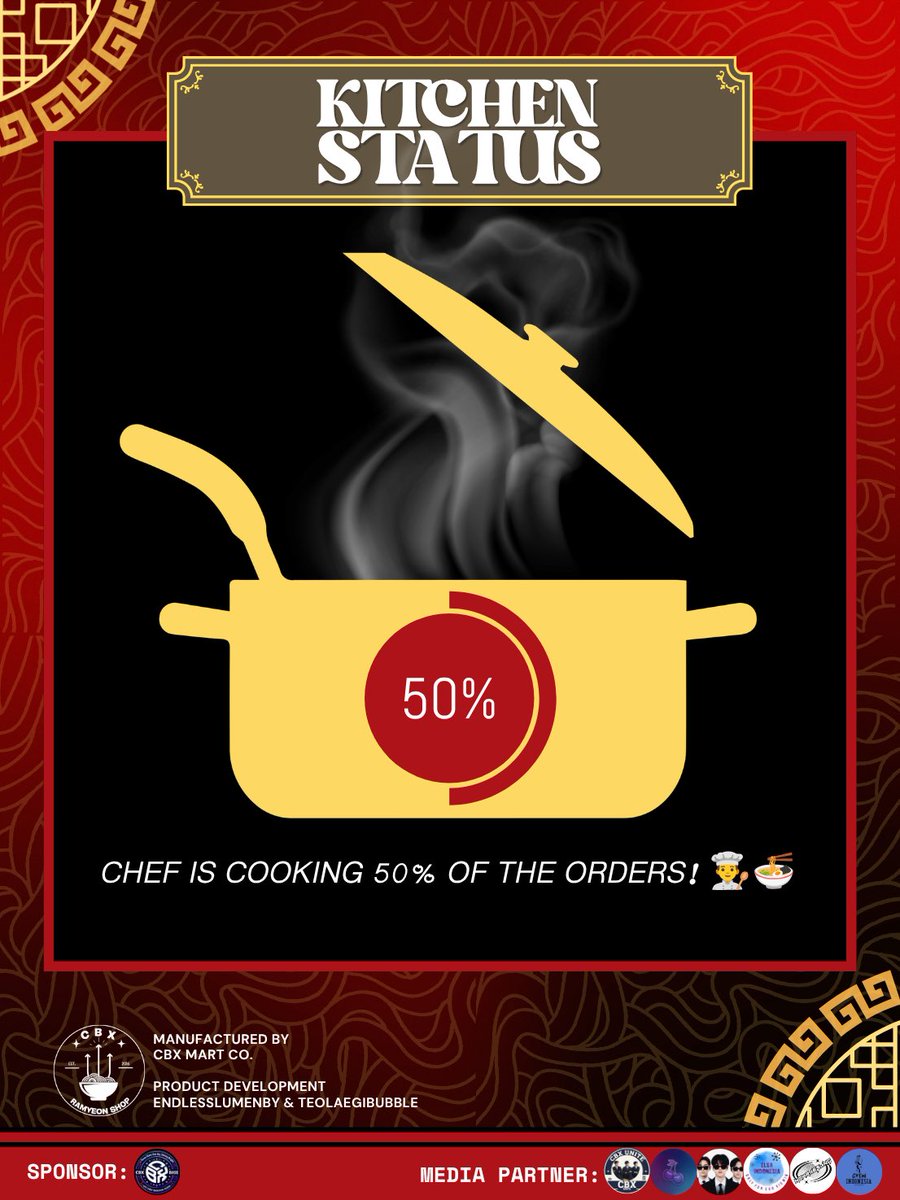 endlesslumenB's tweet photo. 𝗢𝗡𝗟𝗬 𝟱𝟬% 𝗦𝗘𝗔𝗧𝗦 𝗟𝗘𝗙𝗧! 🍜
𝗢𝗥𝗗𝗘𝗥 𝗡𝗢𝗪 𝗕𝗘𝗙𝗢𝗥𝗘 𝗧𝗛𝗘 𝗞𝗜𝗧𝗖𝗛𝗘𝗡 𝗖𝗟𝗢𝗦𝗘𝗦! 👨‍🍳

🖇️ https://t.co/4wUM8iC7ve

#CHEN #BAEKHYUN #XIUMIN #CBX https://t.co/nGWtgnwHqX