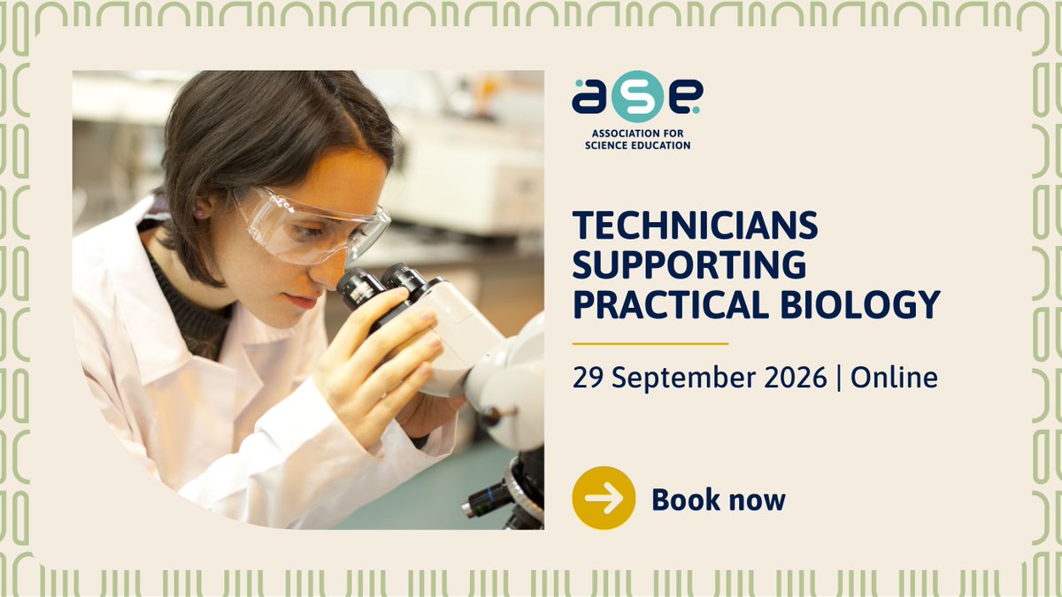 theASE's tweet photo. 🔬Support practical biology with confidence. Join our event for useful guidance and ideas to help science technicians deliver safe, effective and engaging practical work.
Book: https://t.co/ELj9r27Etz
#ScienceTechnicians #PracticalBiology #ScienceEducation https://t.co/U8O18hl4KQ
