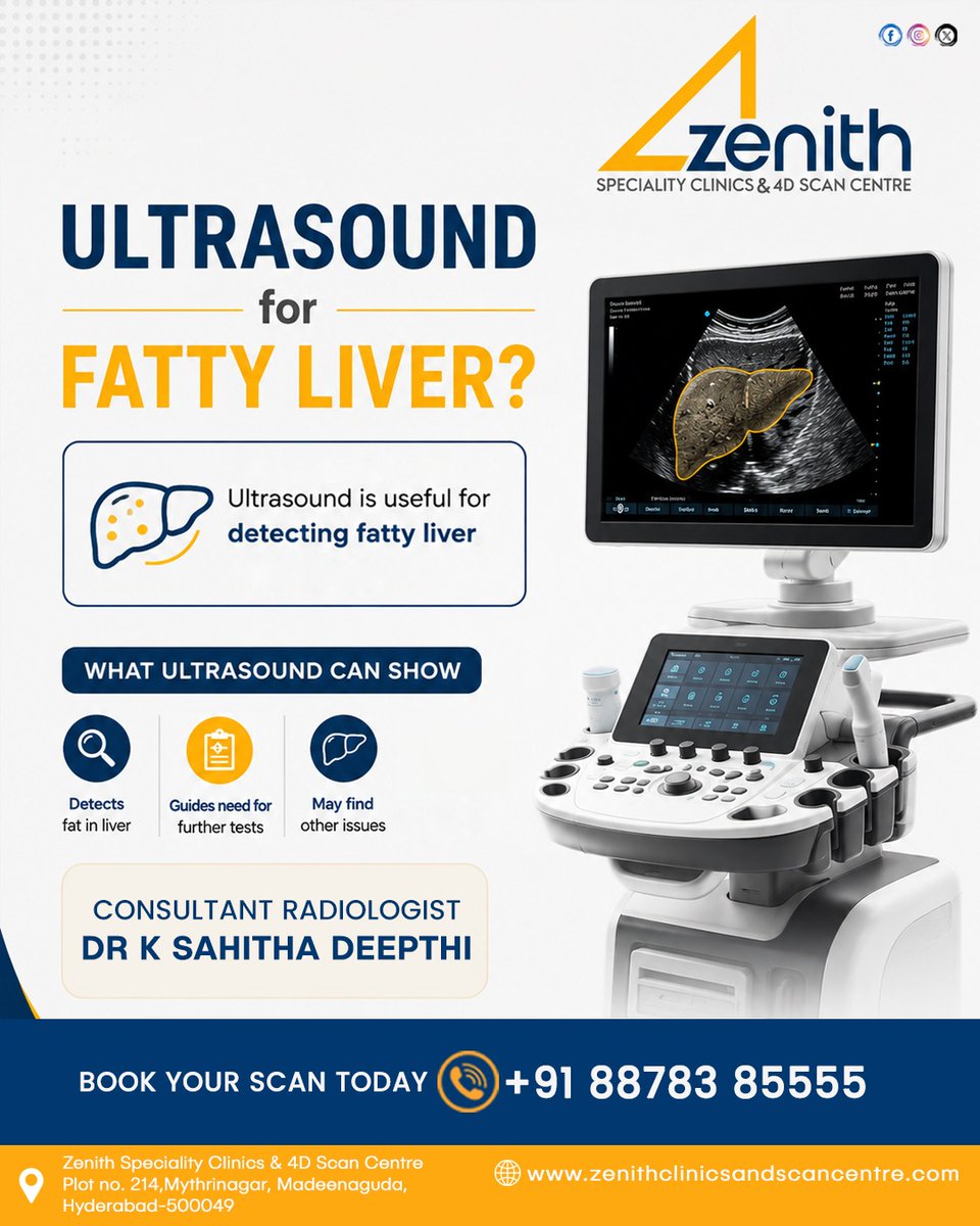 Zenith_Clinics's tweet photo. Ultrasound for Fatty Liver – Early Detection for Better Health

#FattyLiver Screening uses advanced ultrasound imaging to detect liver fat accumulation, identify early signs of organ distress, and guide necessary diagnostic evaluations under expert #RadiologyCare https://t.co/mA6JxAIly0