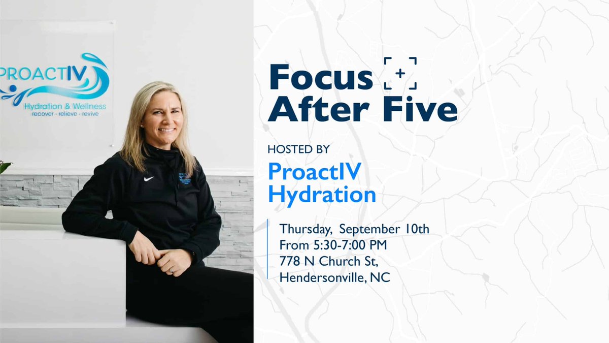 IncredibleAVL's tweet photo. Join FABA Focus After Five at ProactIV Hydration &amp; Wellness on Thursday, Sept. 10. Connect with professionals from Hendersonville and WNC in a relaxed after-hours setting.

#FocusAfterFive #HendersonvilleNC #WNCNetworking
https://t.co/4YrX0Cx1S2 https://t.co/8MzDRRdY6V