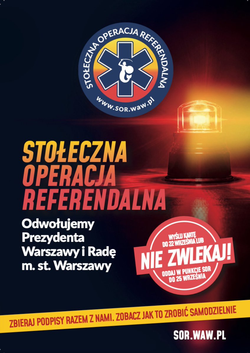 MacVVilk's tweet photo. 🚨 4️⃣0️⃣0️⃣ 0️⃣0️⃣0️⃣ kart referendalnych trafi wprost do skrzynek pocztowych mieszkańców Warszawy‼️

Akcja rusza dziś i potrwa do przyszłego piątku, tj. 11 września.

Jeśli znajdziecie taką kartę u siebie w skrzynce - nie zwlekajcie:

✍️ Podpiszcie się, zbierzcie podpisy rodziny, sąsiadów i znajomych i jak najszybciej przekażcie nam wypełnioną kartę:

📤 𝗗𝗼 𝟮𝟮 𝘄𝗿𝘇𝗲𝘀́𝗻𝗶𝗮 - wyślijcie ją pocztą lub przez Paczkomat InPost na adres:
Stołeczna Operacja Referendalna
al. Niepodległości 18, piętro 6
02-653 Warszawa

🟠 𝗗𝗼 𝟮𝟱 𝘄𝗿𝘇𝗲𝘀́𝗻𝗶𝗮 - przekażcie ją bezpośrednio naszym wolontariuszom w jednym z punktów SOR na mieście.

W każdej chwili można też pobrać i wydrukować kartę referendalną z naszej strony internetowej.

Wspólnymi siłami damy radę zmienić Warszawę. Do boju! 🇵🇱✌️