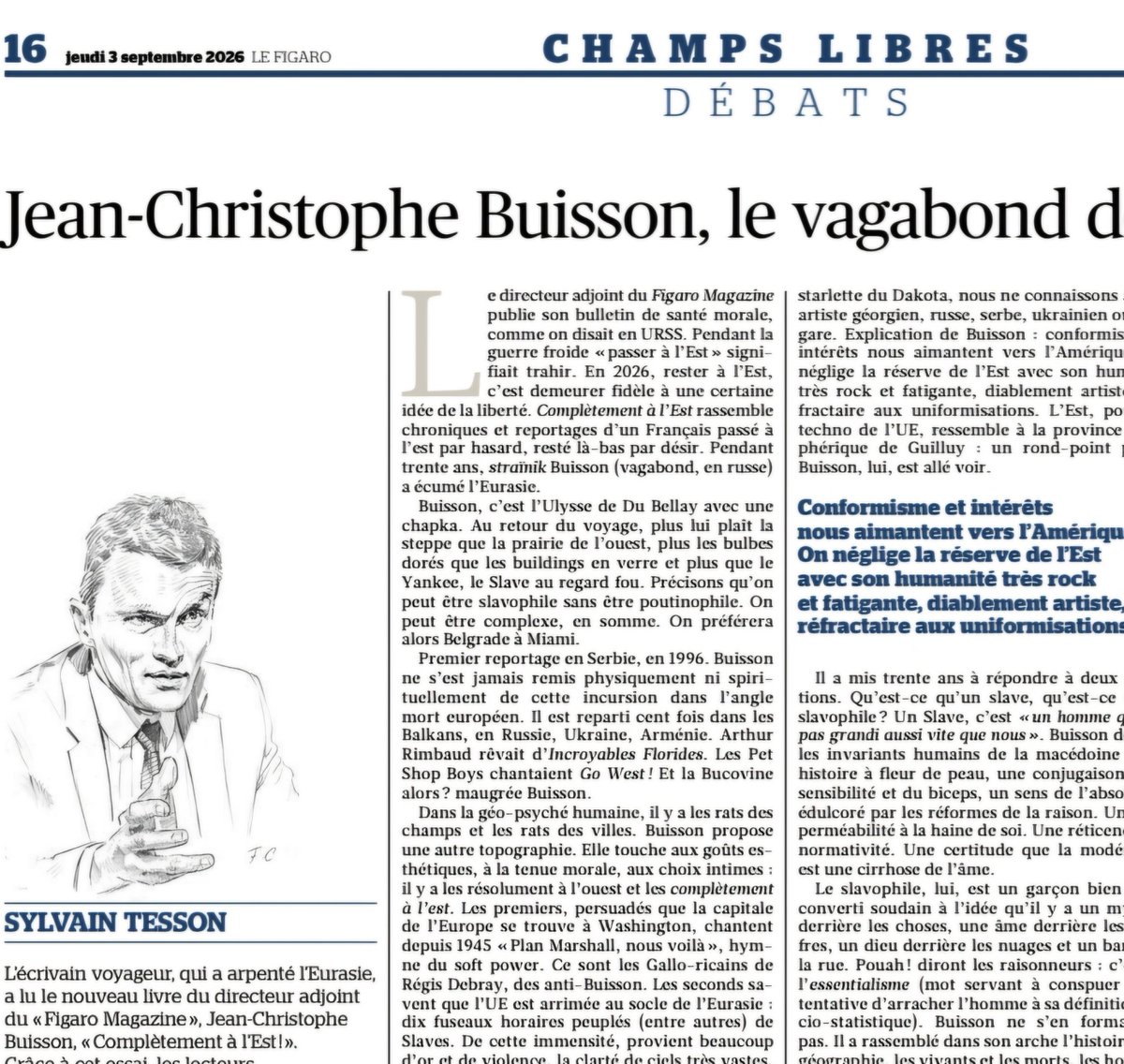 jchribuisson's tweet photo. Sylvain Tesson m'a fait l'honneur de lire pour @Le_Figaro mon recueil de textes "complètement à l'Est" @EditionsPerrin. Qui mieux que lui pouvait restituer le sens de mon travail et de ma passion, "là-bas", entre Belgrade, Moscou et Erevan depuis 30 ans ? Immense gratitude. https://t.co/GzzaIxjODg