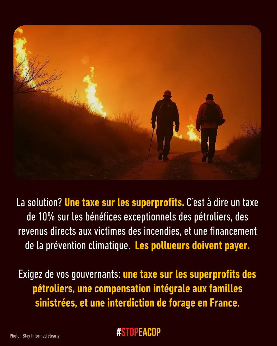 xrFrance's tweet photo. Et encore... on ne parle pas des ravages des incendies sur la biodiversité...
BREF, Stop EACOP propose de taxer à hauteur de 10% les superprofits des pétroliers 🛢️
#stopfossilfuels
#taxfossilfuels https://t.co/QiBx9CkGxZ