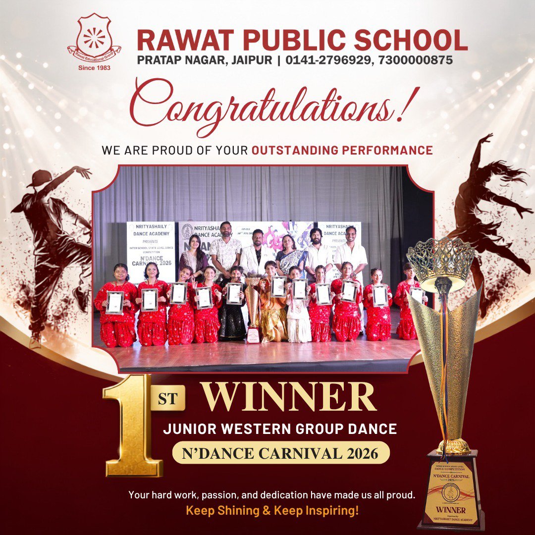 Rawat_P_School's tweet photo. 🏆✨ **A Celebration of Talent, Passion &amp; Victory!** 💃🕺✨

#RawatPublicSchool #RPSPratapNagar #NDanceCarnival2026 #DanceChampions #ProudMoment #StudentAchievements #DanceCompetition #YoungTalent #Winners #KeepShining #KeepInspiring #JaipurSchools https://t.co/YvGJjVctkD