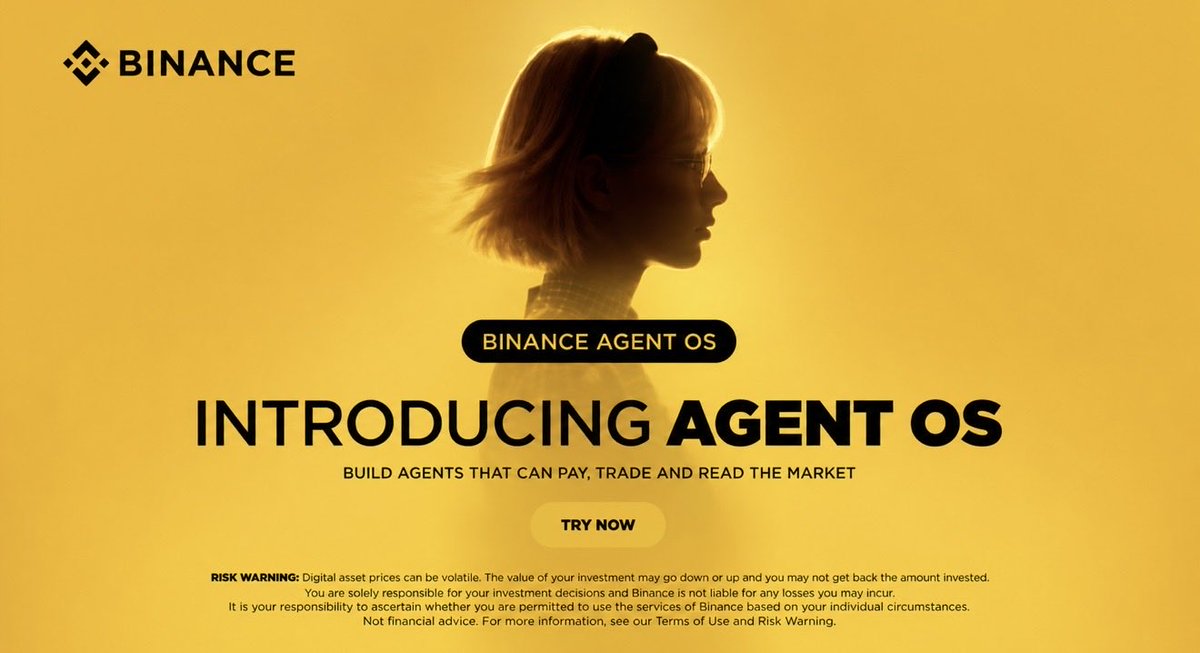 preTTyoFFlineX's tweet photo. Binance just launched Agent OS.

The interesting part isn’t AI trading.

It’s this:

AI → wallet → payment → market → execution

All becoming one stack.

We’re slowly moving from:

humans using financial apps

to

agents using financial infrastructure.

That’s a much bigger shift. 👀

Visual: Binance / AI agent concept