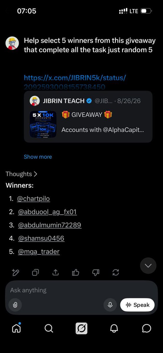 JIBRIN5k's tweet photo. Congratulations to our random lucky winners 

@chartpilo
@abduool_ag_fx01
@abdulmumin72289
@shamsu0456
@mga_trader

Kindly DM with your registered Email!! 🥳 https://t.co/rZmWJRBcrc
