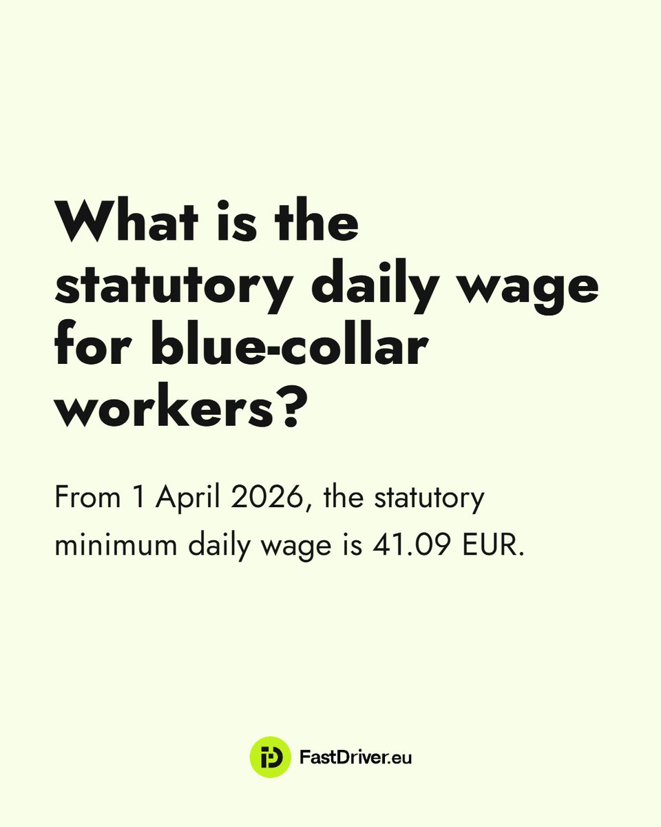 FastDriverEU's tweet photo. Greece’s statutory daily wage for blue-collar workers in 2026 🇬🇷💶

From 1 April 2026, the minimum daily wage is set at €41.09.

Truck driver earnings may vary based on experience, qualifications, routes, and employer.

More guides:
https://t.co/PzuPQAQ4Pn

#FastDriverEU https://t.co/TbVt4hJ9Wo