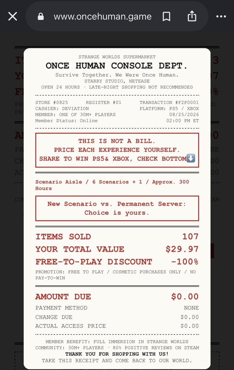 Clutchx24's tweet photo. #OnceHumanReceipt @OnceHuman_ https://t.co/H61CY0o69R