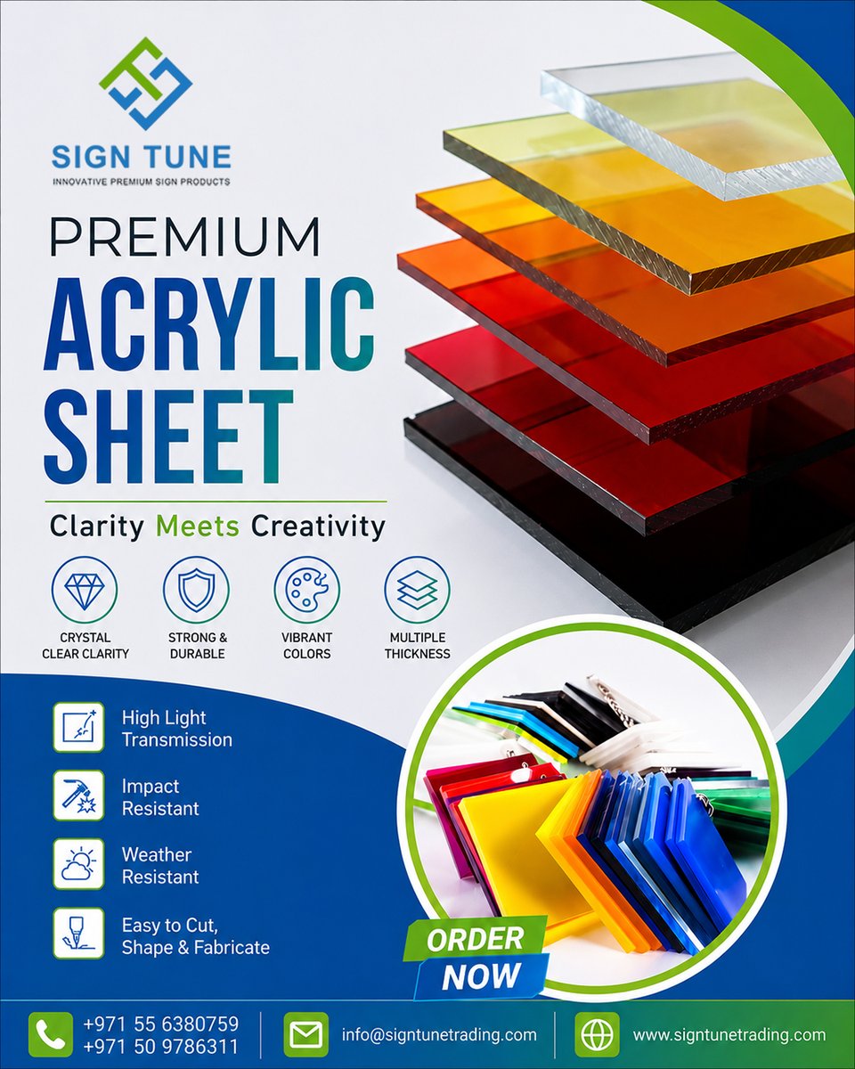 SignTuneTrading's tweet photo. Crystal-clear clarity, vibrant colors, strong durability, and multiple thickness options perfect for signage, displays, fabrication, and creative projects.
📞 Order now and elevate your next project!
🌐 https://t.co/Ui4RKOiTtN
#AcrylicSheetSupplier #PremiumAcrylic #AcrylicSheet https://t.co/5tSPnvG23S