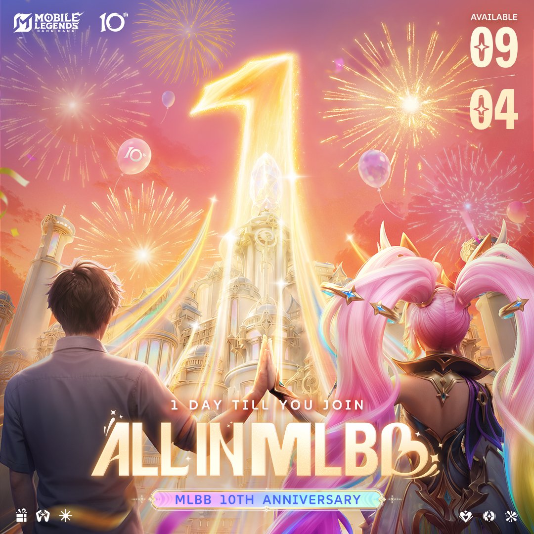 MobileLegendsOL's tweet photo. 1 Day to Go
Join Layla and celebrate the Anniversary together.
🗓️ 09/04: The 10th Anniversary kicks off,
ALL in MLBB
#MLBB10TH #ALLINMLBB https://t.co/iQG1j2uIoZ