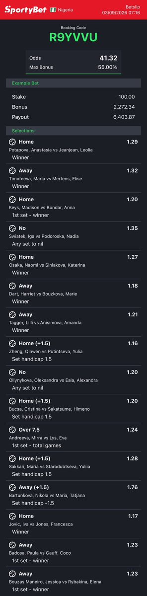 dfwpehlumiiii's tweet photo. CC: @Mrbankstips 
Tennis games on https://t.co/VotyOTU0Pr converted to sportybet⤵️

PHZXM6 Q7VBRE
Q1BCVE R9YVVU -sporty👩‍💻

Follow 4 convert of codes 2 ur preferred bookies! 

Retweet 4 larger audience😤🗣️ https://t.co/XoELyCY1Oi