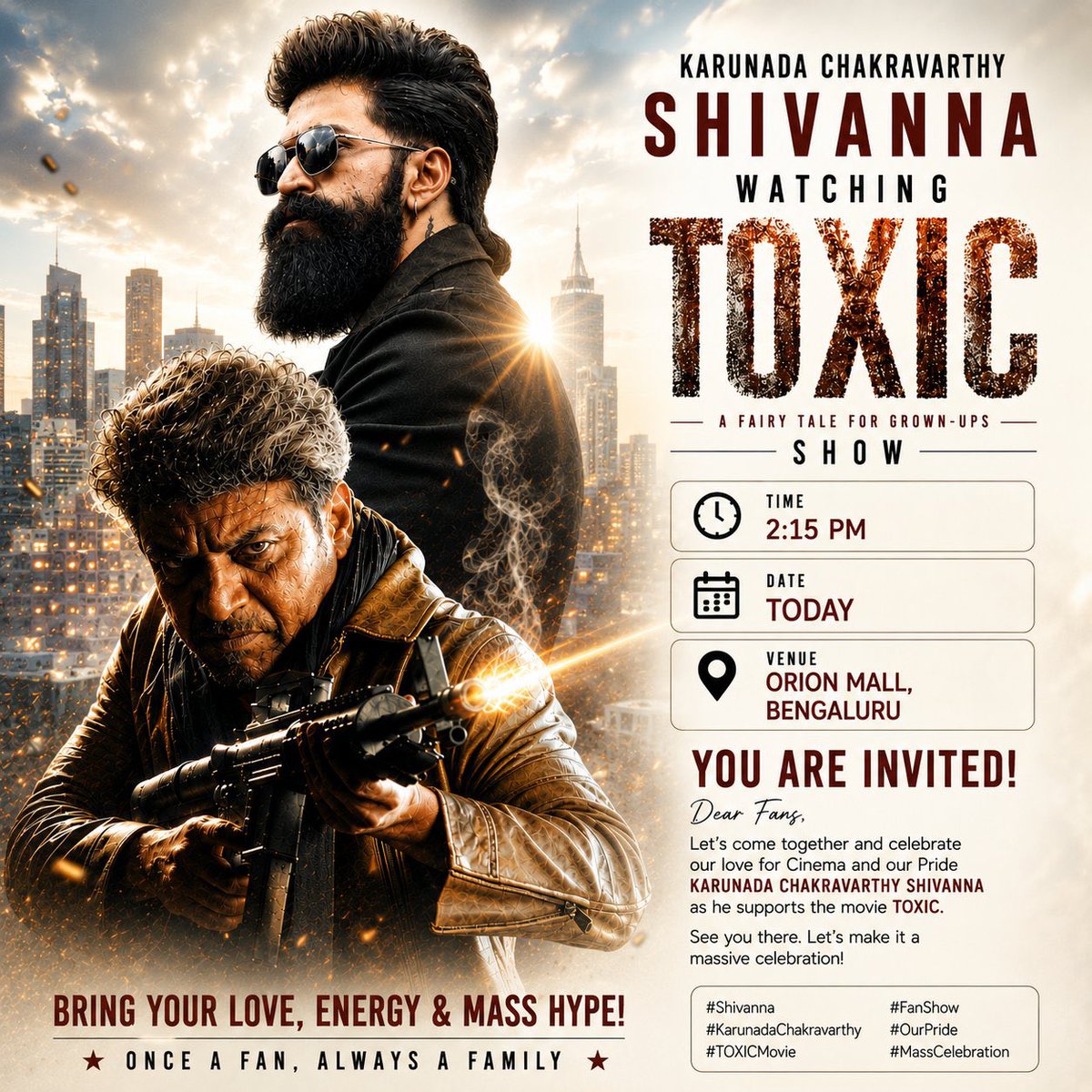 shivuaDDa's tweet photo. King @NimmaShivanna watching #Toxicthemovie Today @ Orion Mall ❤️🔥

#Toxic #Shivanna #Yash
#DrShivaRajkumar #ShivuaDDa https://t.co/vkrqrnrJJY