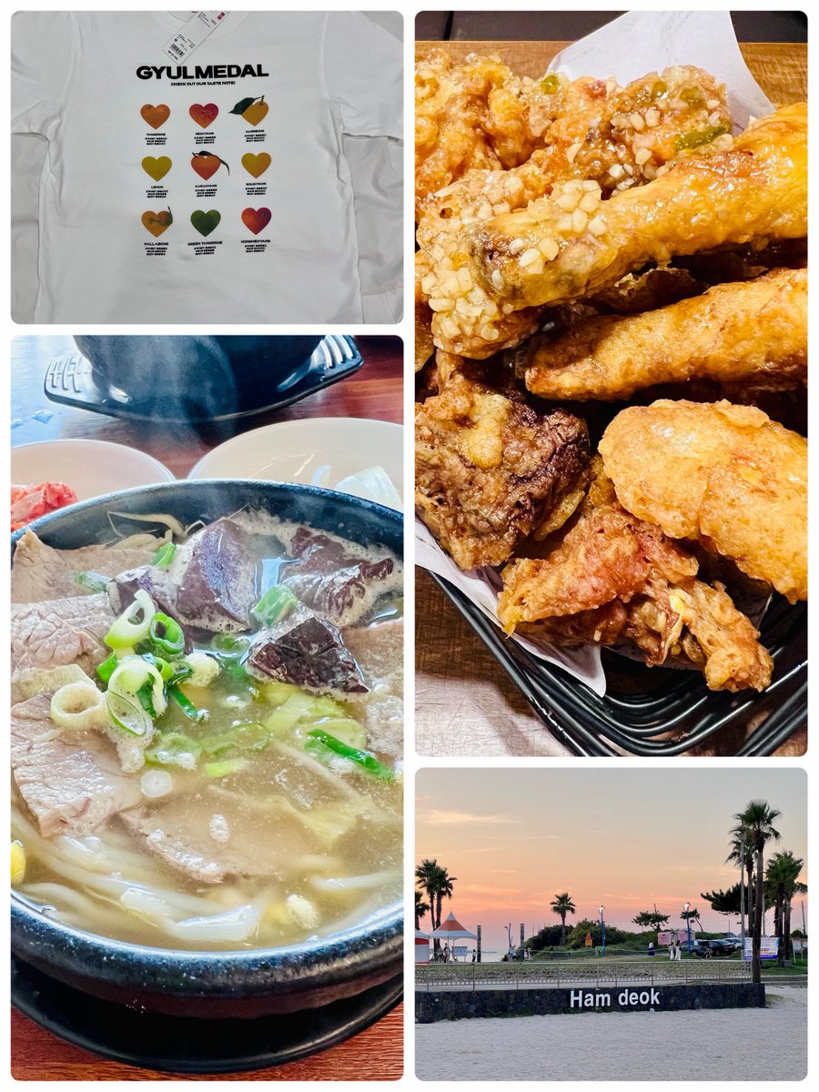 VGj8y's tweet photo. 済州島記録

ハムドクビーチ泊
日本人まぢでいない
あの国の方ばかり😑
済州限定⁈UNIQLOにてTシャツ購入してKyoChonチキン食べてハムドクビーチで日が沈むの観たくてきたら時期がズレてた🥲韓国旅行で1番美味しかった血豆腐⁈スープ。 https://t.co/FAJK3Fvco1