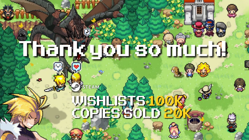 Zenonia_C2H's tweet photo. ZENONIA 1 has reached 100K Steam wishlists and 20K copies sold! Thank you so much! ✨🎉

#zenonia #steam #thankyou https://t.co/bmCk6cyKrp