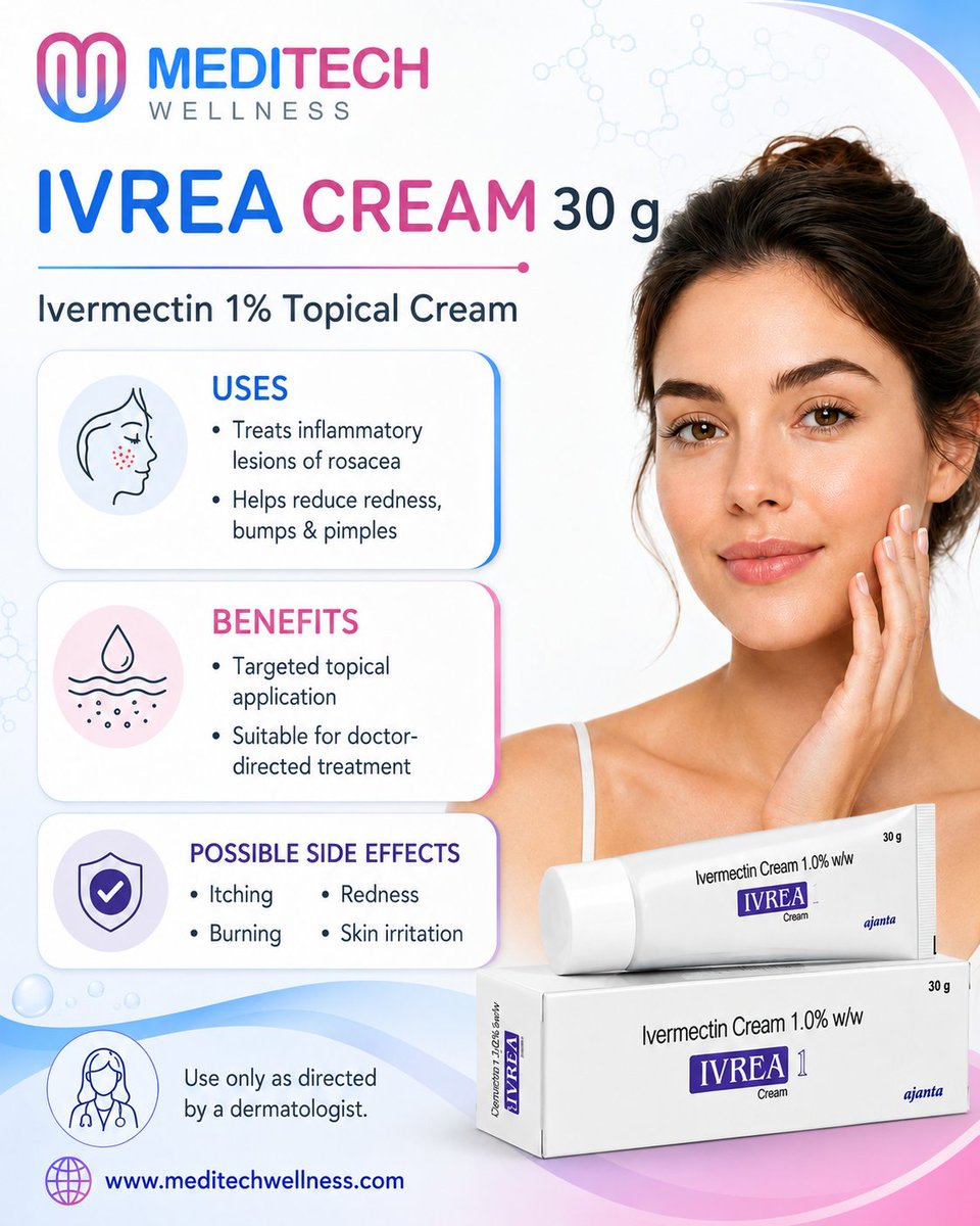 meditechwellnes's tweet photo. Healthy-looking skin starts with the right care 💙🩷

Ivre@ Cream one% is a topical treatment used for inflammatory rosacea lesions, helping reduce redness, bumps and pimples.

#IverCream #SkinCareTips #HealthySkin  #SkinWellness #SkinHealth #WellnessTips #MeditechWellness https://t.co/XjUXrxBfDr