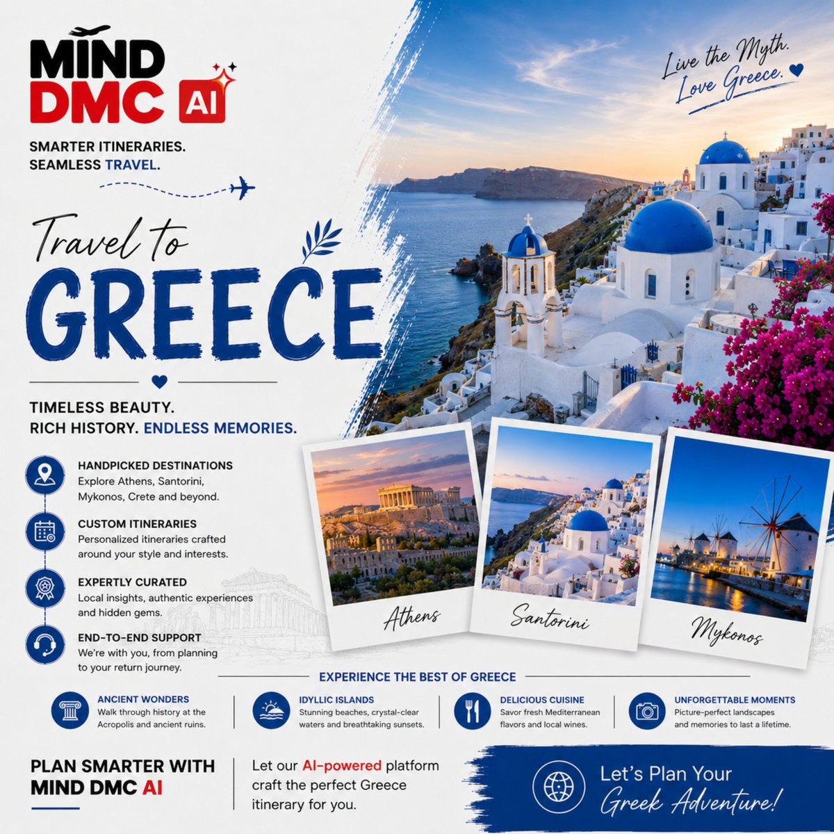 MindD3310's tweet photo. Discover Greece 🇬🇷From Athens’ ancient wonders to Santorini’s iconic sunsets and Mykonos’ island charm, create personalized journeys with Mind DMC AI.

Plan smarter. Create better. Travel further.

📧 info@minddmc.ai | 🌐 https://t.co/G5xBMklv10
#GreeceTravel #TravelAI #MindDMCai https://t.co/NCRFkps7sM