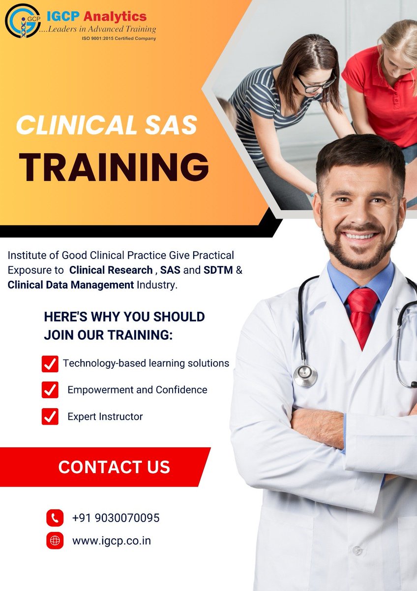 igcpclinical's tweet photo. Hi Everyone,
IGCP conducting Clinical-SAS online demo class today(03 Sept'26) @04.00pm..
Do not miss the opportunity.
For further details reach us on 9030070095.
#Clinicalsas #clinicalresearch #clinicaldatamanagement #sas #cdisc #sdtm #pharmacovigilance #cdm #cr #pharmacy #msc https://t.co/zF2gLUKNht