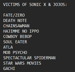 TSO_Sage's tweet photo. IT HAS BEEN DECIDED!!!

The original tier 1 winner was Jojos Part 2. They are a title holder in their own right &amp; are NOT in the gulag

However, they were SLAIN by the NEWWWWWWWWWW UNDISPUTED CHAMPION... SONIC X!!

I will be watching Sonic X with you all very shortly!!! https://t.co/zENl8k1plQ