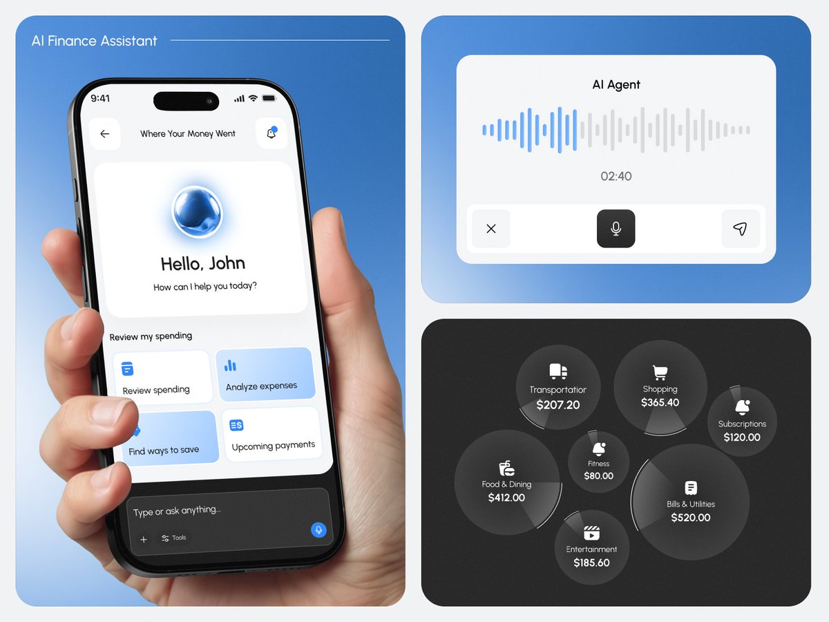 MultiQoS's tweet photo. 🧠 Smarter money management with an AI-powered finance companion.

💰 Track expenses, monitor transactions, analyze spending, and get personalized insights—all in one intuitive dashboard.
https://t.co/QimQdUi0PS

#FinTech #AI #UIUX #FinanceApp https://t.co/lG9oFmosUG