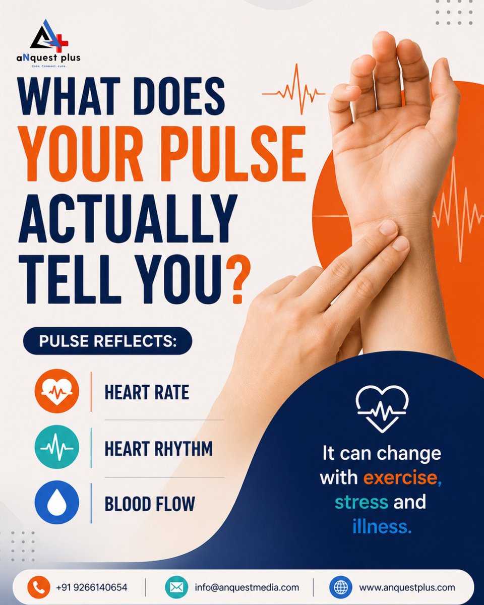 aNquestplus's tweet photo. What does your pulse actually tell you? 🫀
Your pulse can provide clues about heart rate, heart rhythm & circulation—and it can change with exercise, stress or illness.
Do you ever check your pulse?
https://t.co/pAaJA8XxyV
#HeartHealth #HeartRate #PulseRate #Healthcare https://t.co/hrjImIycWC