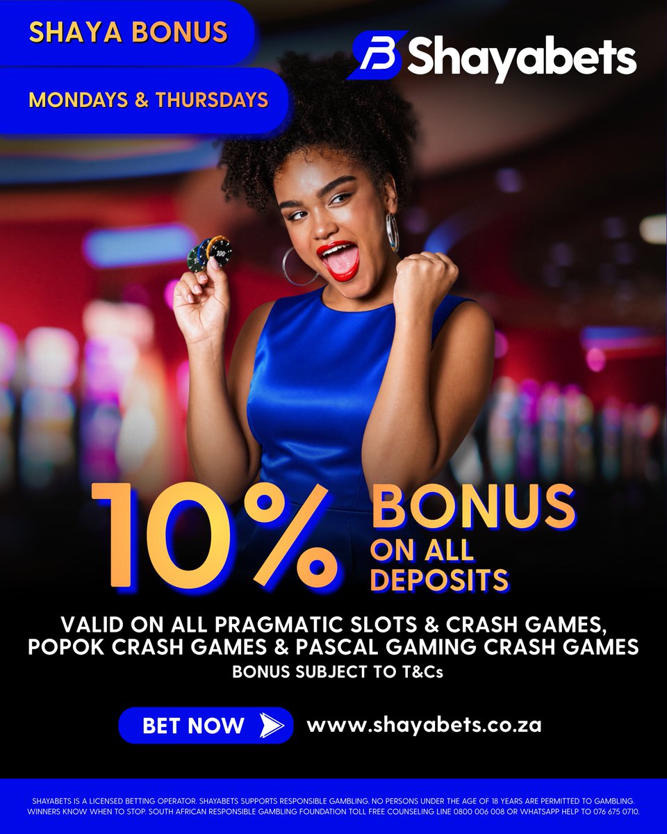 Shayabets's tweet photo. 🎰 SHAYA BONUSES!

Get a 10% BONUS on ALL deposits every Mondays & Thursdays and take your shot at your favourite games!

Big spins. Bigger thrills. Even bigger wins 💰

Sign up, deposit & play with Shaya 👉🏽 https://t.co/5gKjbM5oUD

🔞 T&Cs apply
#ShayaBets #OnlineBetting #BettingBonus #PragmaticSlots #PlayToWin