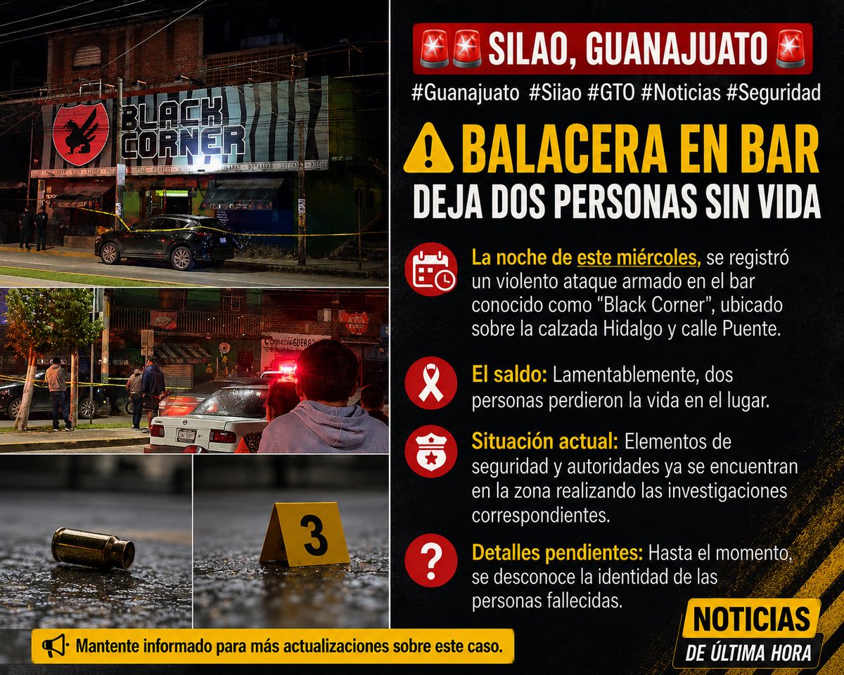 Notialmomenirap's tweet photo. Balacera Silao Gto 2 muertos @gobgenteCDMX  @MauroGonzalezMa @MurilloMelanie https://t.co/yWARCIHMnY