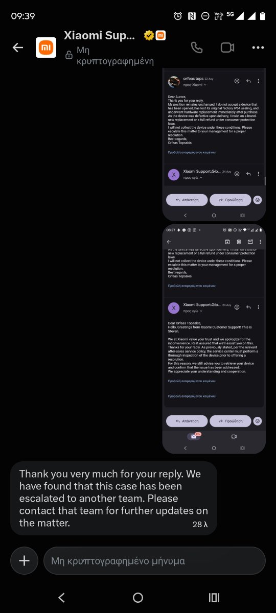OrfeasTops's tweet photo. So @Xiaomi @XiaomiSupport asks for a DM to "help", I send 15 screenshots proving a DOA phone lost its IP64 seal during repair, &amp; they reply: "it's escalated to another team, contact them". You mean the bots sending standard templates? Zero solution! Ref: ASGR260702000000172 ❌📱 https://t.co/W6cPx2f3SJ