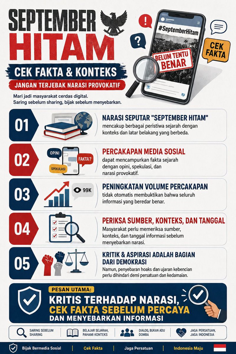 bebasekspresi17's tweet photo. September Hitam bukan alasan untuk menyebarkan ketakutan, tetapi menjadi pengingat agar masyarakat semakin waspada terhadap berbagai bentuk provokasi.

Waspada Provokasi September Hitam https://t.co/0jMFTiThSZ