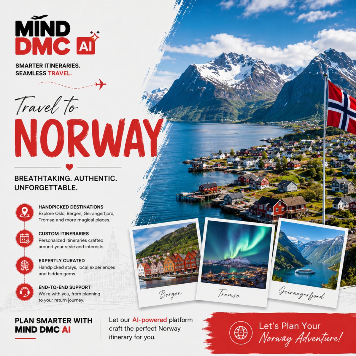 MindD3310's tweet photo. Explore Norway 🇳🇴 From Oslo and Bergen to Geirangerfjord and Tromsø, create personalized travel experiences with Mind DMC AI.
Plan smarter, create faster, and deliver customer-ready itineraries.
📧 info@minddmc.ai | 🌐 https://t.co/G5xBMklv10
#NorwayTravel #TravelAI #B2BTravel https://t.co/4cwyEFaEp2