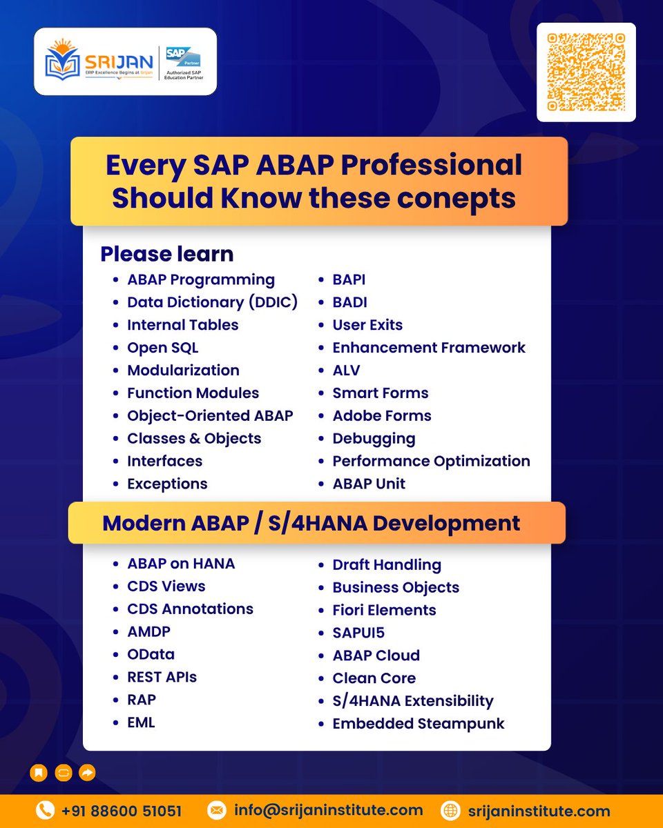 SrijanSAP's tweet photo. ๐ Join our Live Trainings:-https://t.co/OtpDePSGl8
๐ Explore recorded courses:
https://t.co/YssBvau8Bb
๐ Need guidance? Call us: +91 8860051051
#SAPABAP #ABAPDeveloper #SAPDevelopment #SAPS4HANA #ABAPonHANA #SAPRAP #SAPFiori #SAPTraining #SAPCommunity #SrijanInstitute https://t.co/2M8ngAZvol