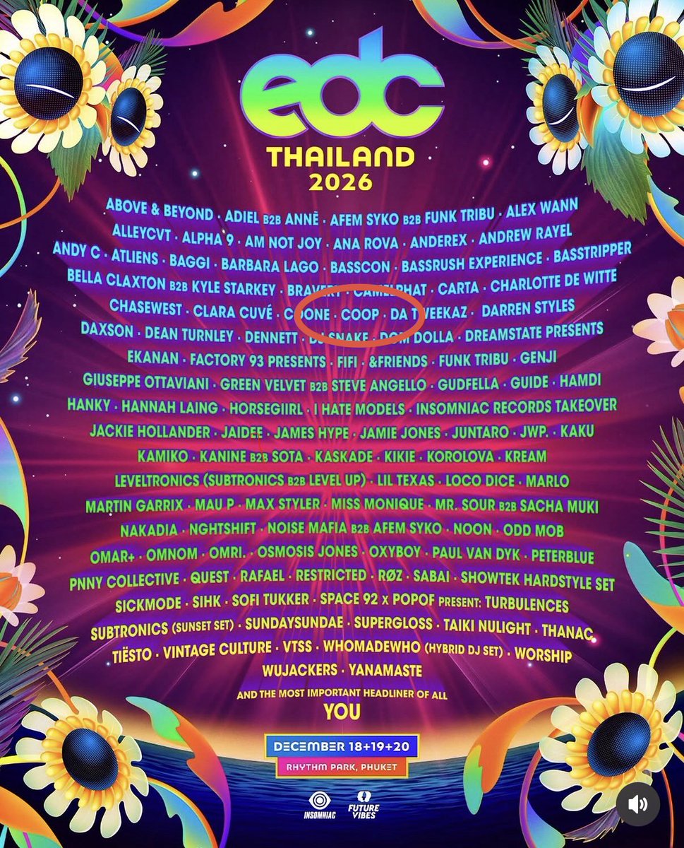 Cooopahtroopa's tweet photo. こんなことを言う日が来るなんて信じられない。

12月、EDC ThailandでDJします 🎧 https://t.co/uAtnIMbogt