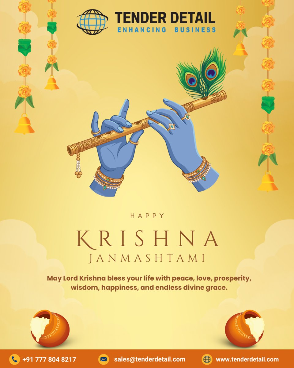 tenderindia's tweet photo. 🦚  𝐇𝐚𝐩𝐩𝐲 𝑲𝒓𝒊𝒔𝒉𝒏𝒂 𝐉𝐚𝐧𝐦𝐚𝐬𝐡𝐭𝐚𝐦𝐢! 🙏

Wishing you and your family a 𝐣𝐨𝐲𝐟𝐮𝐥 𝐚𝐧𝐝 𝐛𝐥𝐞𝐬𝐬𝐞𝐝 𝐉𝐚𝐧𝐦𝐚𝐬𝐡𝐭𝐚𝐦𝐢! ✨

𝐓𝐞𝐧𝐝𝐞𝐫 𝐃𝐞𝐭𝐚𝐢𝐥
Enhancing Business

#KrishnaJanmashtami #Janmashtami #TenderDetail #FestiveGreetings #BusinessGrowth https://t.co/JIY6r9OJA3