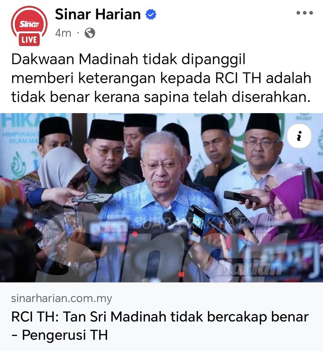 SyedAkramin's tweet photo. Depan ahli UMNO, Madinah cakap kalau ada Al-Quran dia nak angkat sumpah. Dia kata dia tidak dipanggil untuk beri penerangan tentang RCI TH.

Hari ini Pengerusi TH cakap Madinah menipu.

Begitulah. https://t.co/4NXTMRr3Y1