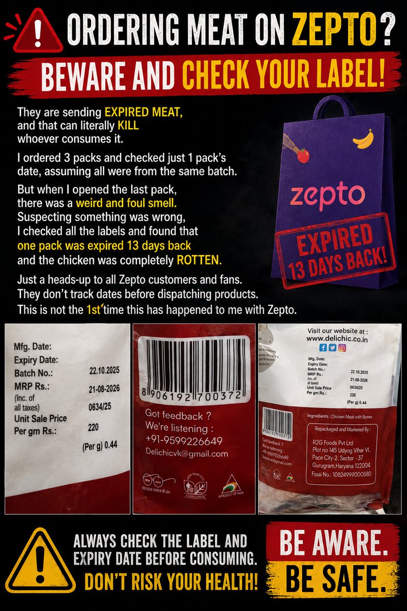 Nitin14raj's tweet photo. @zeptocares @ZeptoNow You can't be so negligent witn sensitive stuff like meat that can prove fatal if consumed stale and rotten. Not everyone's smelling power is great and they blindly trust ur company
#TodayForAlphasAndPappy
#LaCasaDeLosFamososMéxico
#CeutaSeDefiende https://t.co/ITJbTetQQu