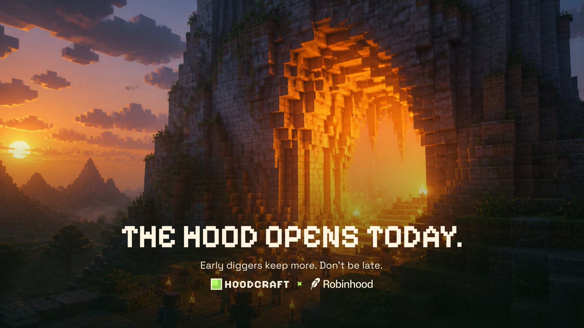 HoodcraftX's tweet photo. Ok. here it is.

HOODCRAFT × @RobinhoodApp 

A block world where everything you dig, craft, win in a duel or trade is really yours.

The hood opens today. https://t.co/vyP3ihLMEH