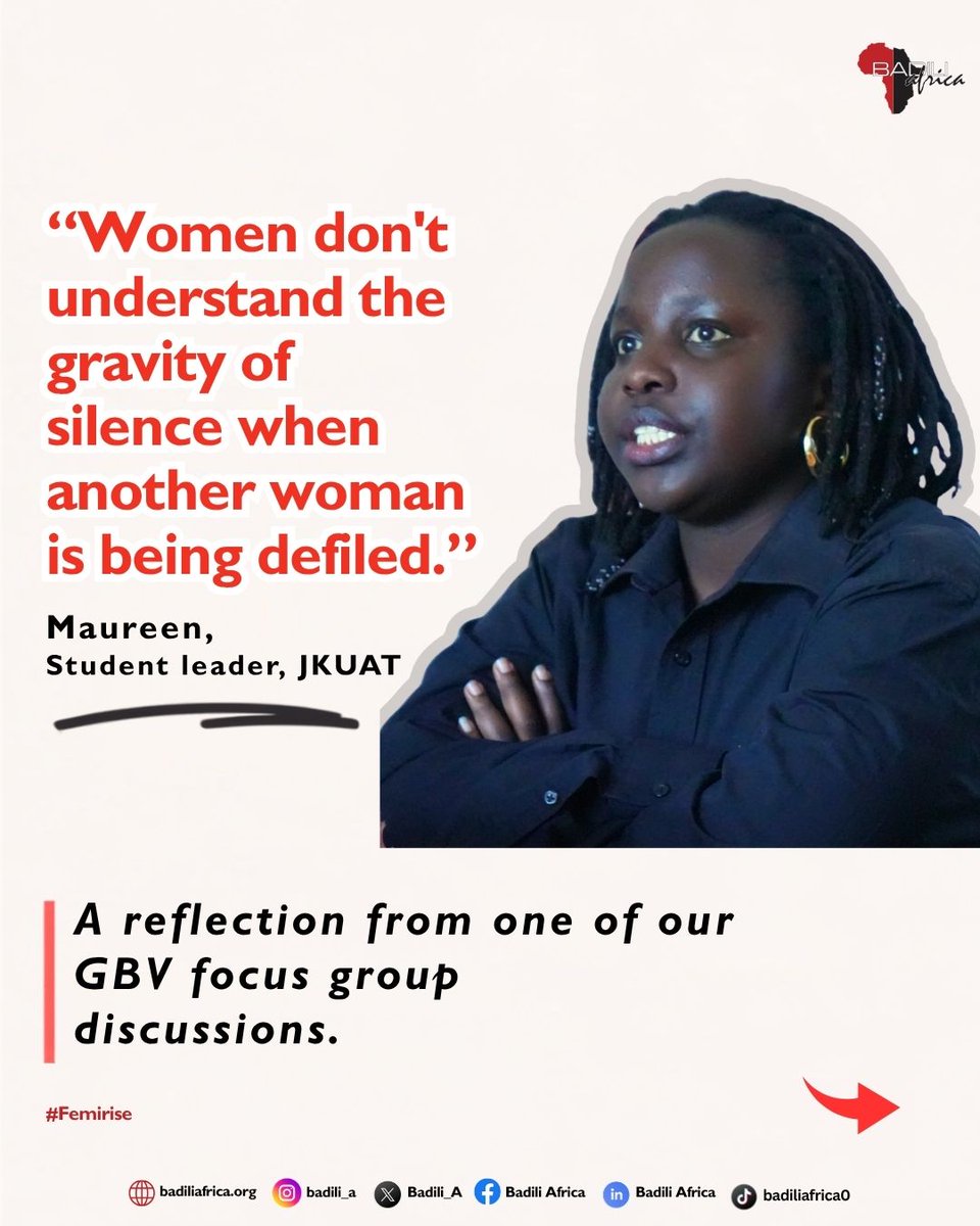 Badili_A's tweet photo. We often talk about breaking the silence around GBV.
 But behind the silence can be fear, stigma, not knowing where to go, or not trusting that anything will happen if you speak.
#FemiRise. #EndFemicideke https://t.co/syAxFDSPno