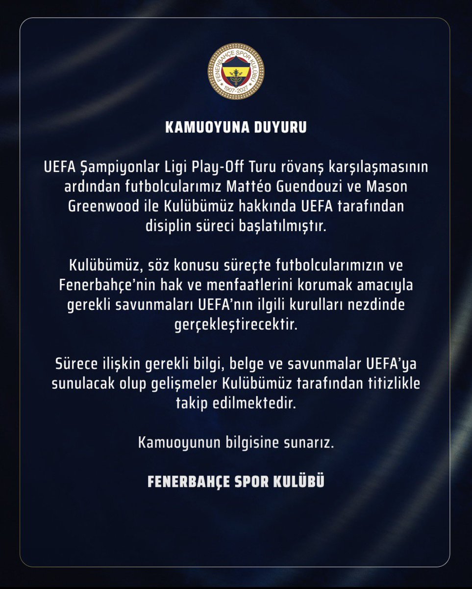 Aslaninsesi_'s tweet photo. 🚨 UEFA, Mattéo Guendouzi ve Mason Greenwood hakkında soruşturma başlattı. 

Fenerbahçe den ilk açıklama geldi: https://t.co/4wGfggSoUh