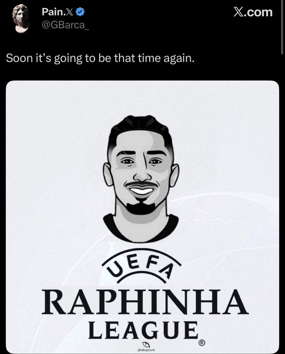madrid_total2's tweet photo. Llamarle “Raphinha League” a la Champions League cuando Raphinha no solo no la ha ganado, no ha ni jugado una final de Champions…

Los del Barça son muy vergonzosos la verdad. 💀 https://t.co/sMvRszipSb