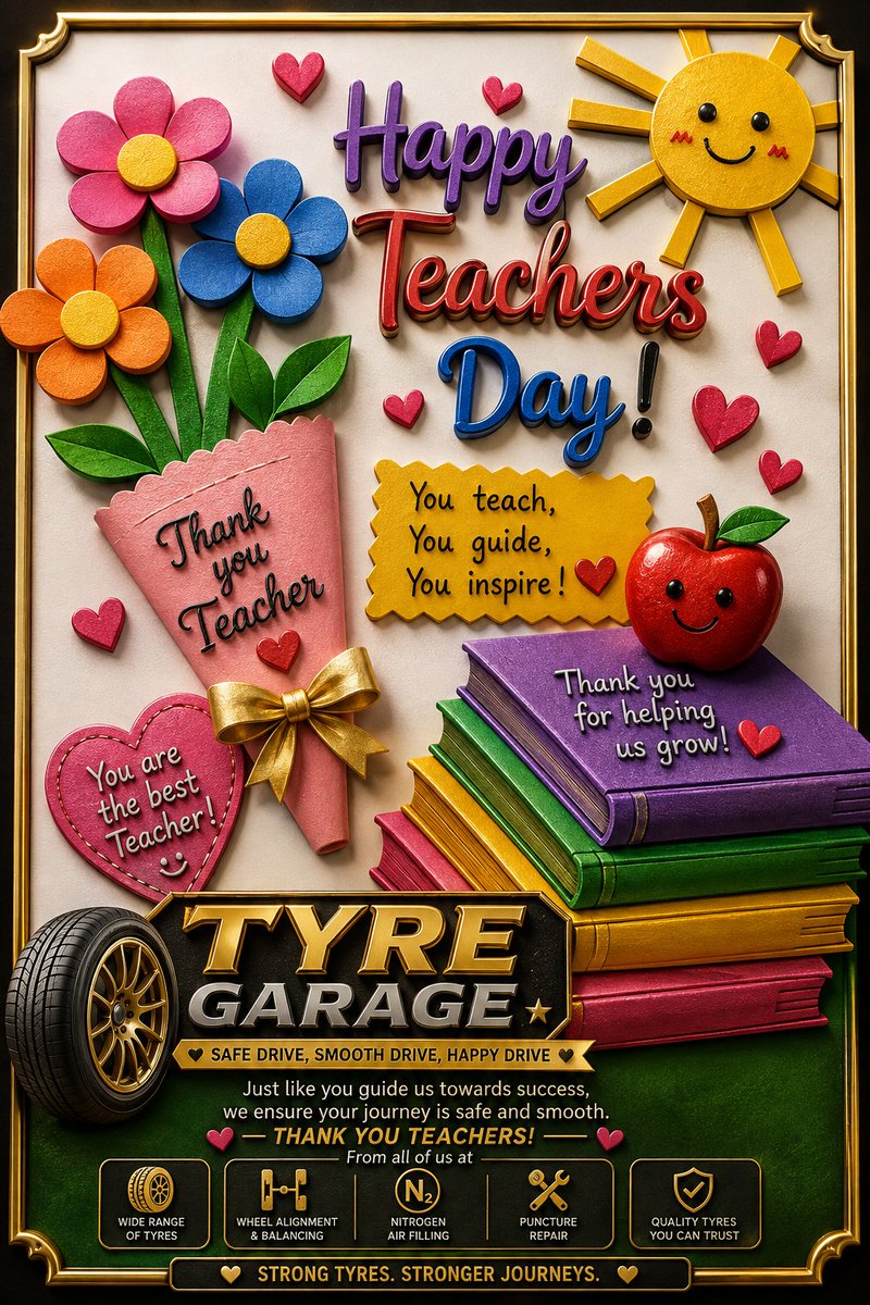 GarageTyre's tweet photo. Soon it's Teachers day we from Tyre Garage wish every teacher who has helped us in growing our career and guiding us to the right path. 

#TeachersDay 
#HappyteachersDay https://t.co/vMNwggM9J1
