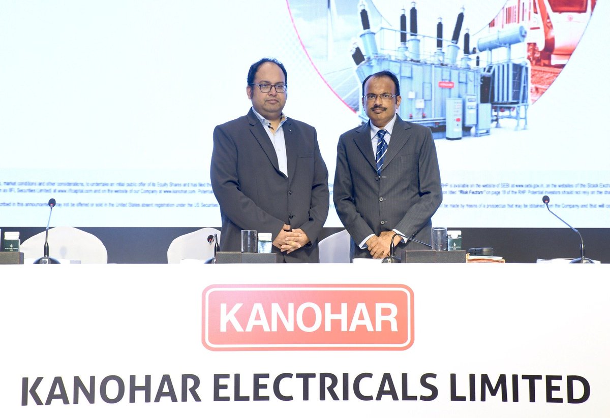 journolokesh's tweet photo. #AbhishekSinghal and #VivekSinghal Whole time Directors of Kanohar Electricals Limited, at the launch of the company’s IPO in Mumbai. 
A significant milestone marking the company’s next phase of growth and expansion.
#KanoharElectricals #IPO #IPOlaunch #BusinessNews #StockMarket https://t.co/phlCy6iK4w