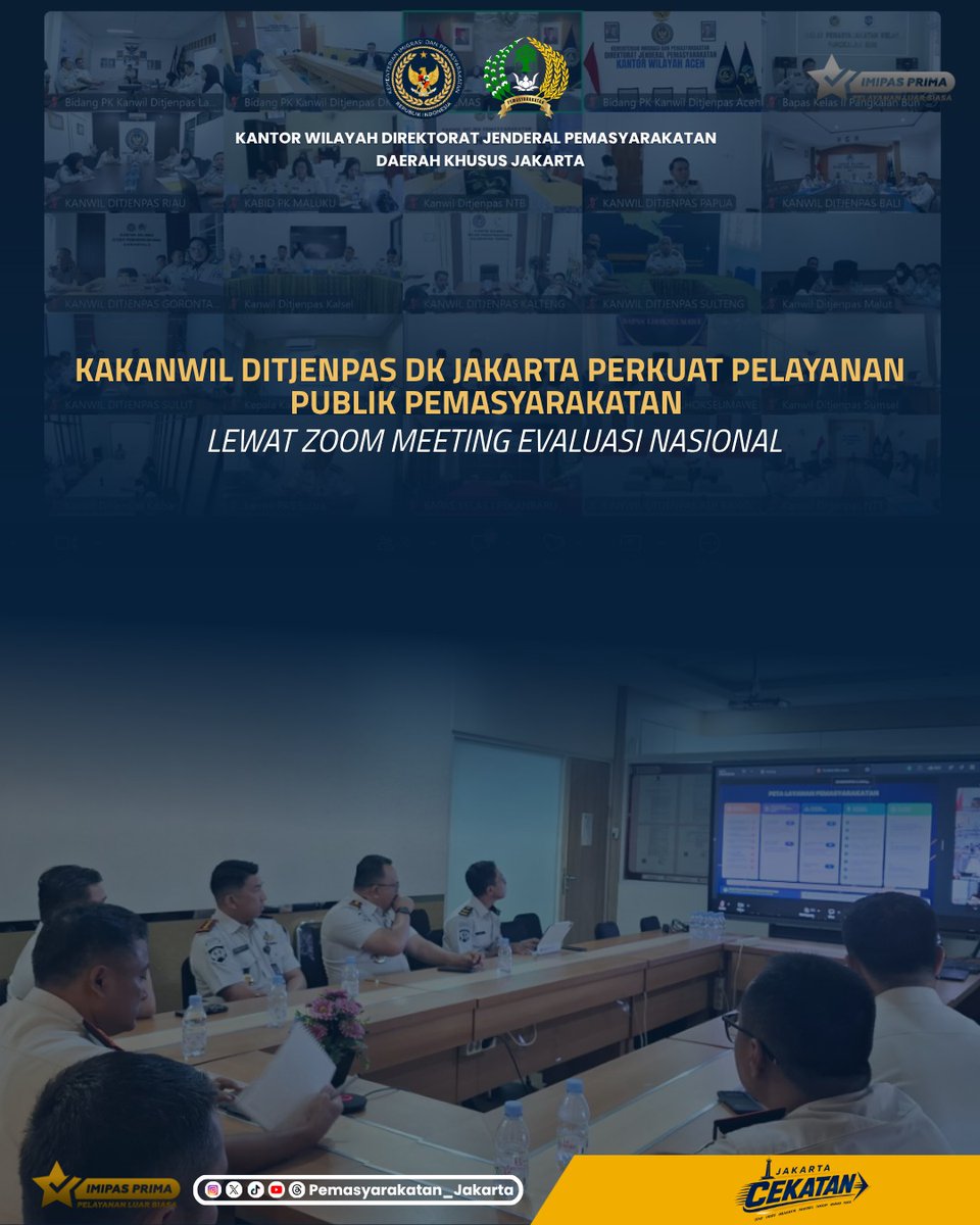 HumasPasDkJkt's tweet photo. Halo Sobat Pemasyarakatan,

⚡ Perkuat Pelayanan Publik, Pastikan Berdampak untuk Masyarakat!

Kakanwil Ditjenpas DK Jakarta bersama jajaran Ka UPT mengikuti Zoom Meeting Evaluasi dan Perbaikan Tata Kelola Pelayanan Publik Pemasyarakatan, Rabu (2/9). https://t.co/swilzx6GP1