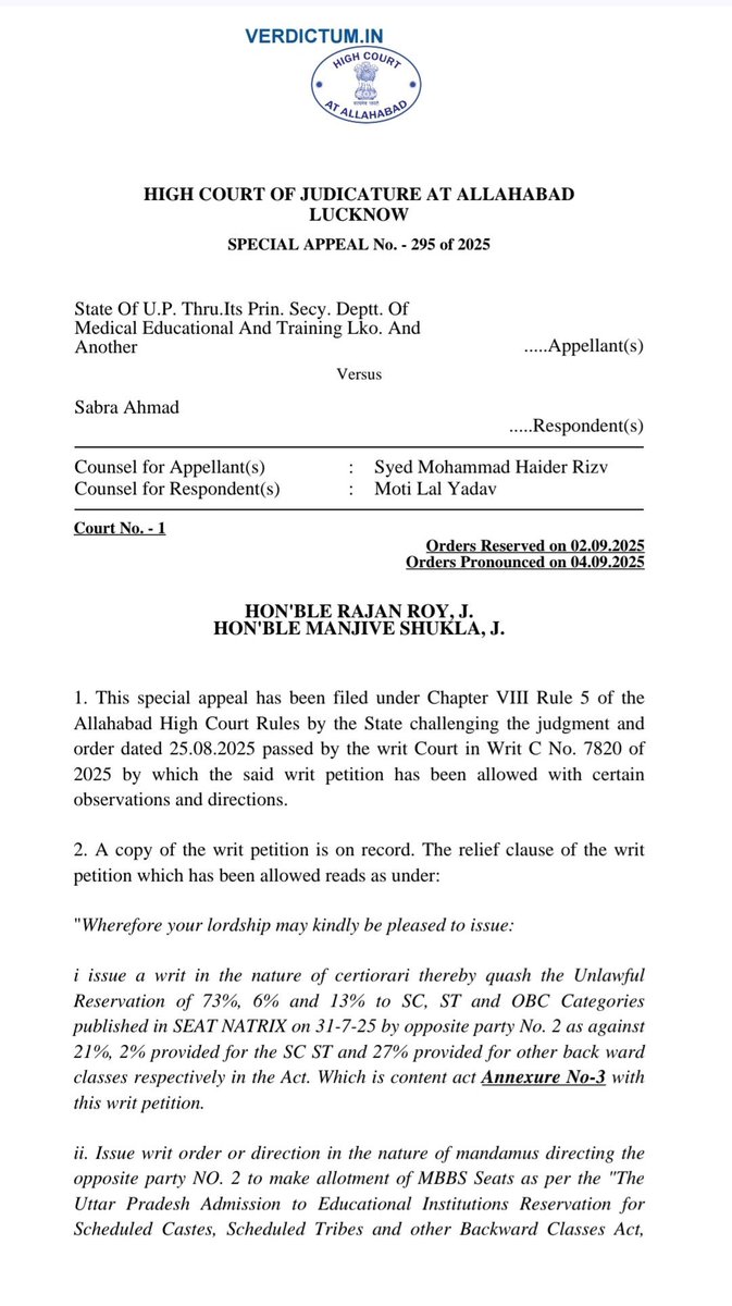 AbhinayWithYou's tweet photo. In the Division Bench, @myogioffice had given an affidavit in the High Court stating that the 80% SC/ST reservation would be applicable only for this academic session.

The Court was requested to allow it for this session alone, with a clear assurance that it would not be continued in the next session.

Yet, to appease a particular vote bank, the government has gone back on its own affidavit.

What happened to the government’s word given to the High Court?